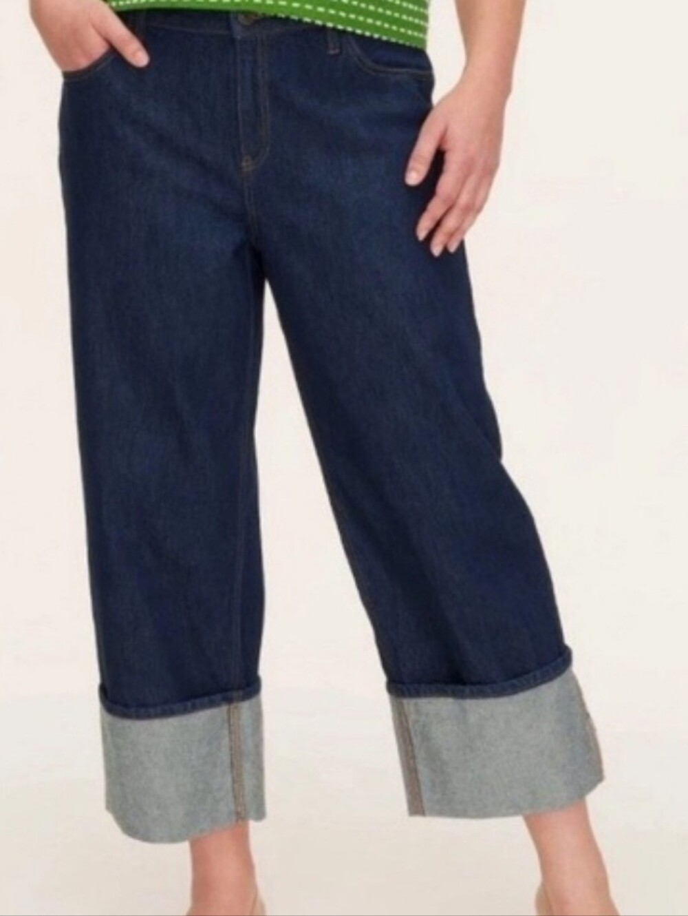 Dark Blue Wide-Leg Cuffed Women's Jeans